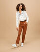Cremeweiße Bluse mit großem, schwarzem Kragen I.Code-6