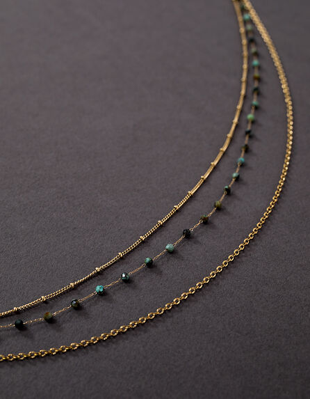 Women’s chain and African turquoise 3-row necklace