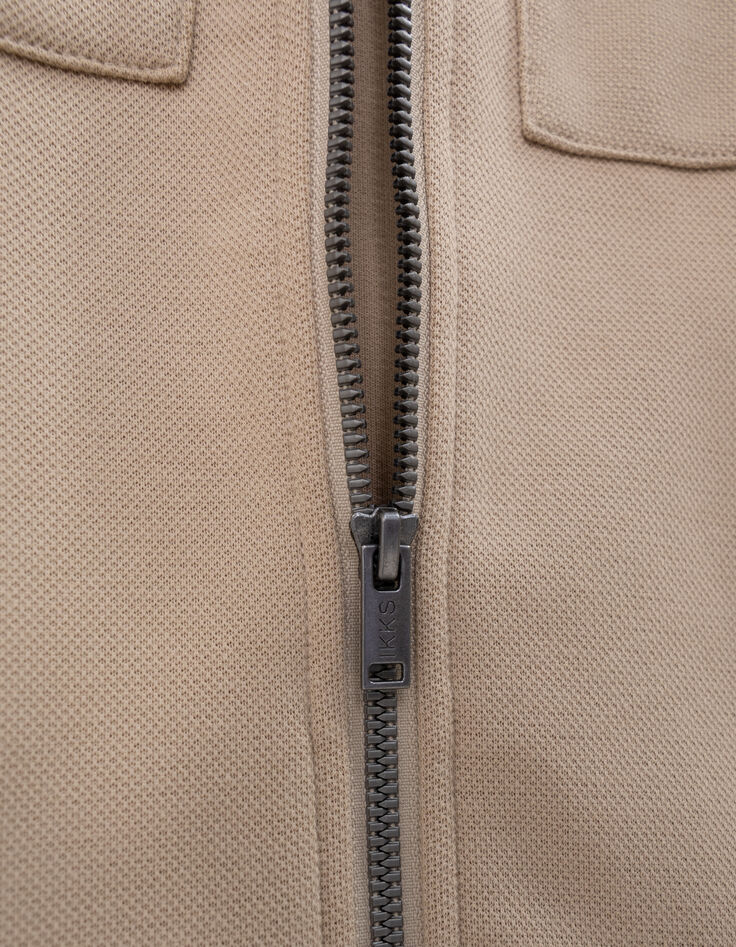 Cardigan beige zippé molleton piqué garçon-7