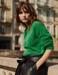 Pull fantaisie fil poilu vert électrique femme-1