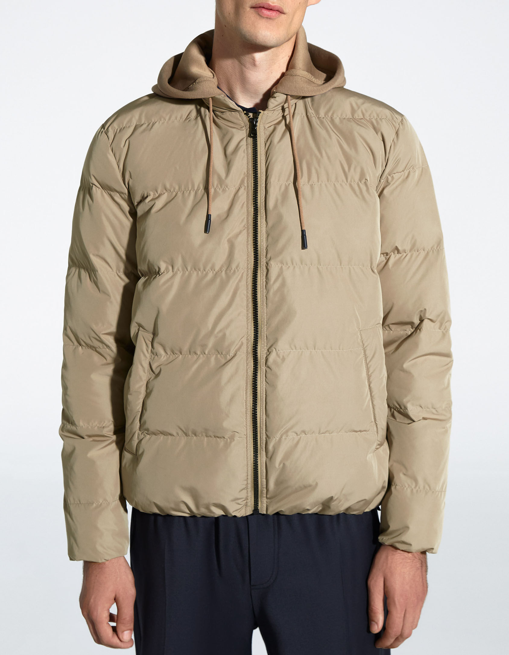 Men s mink padded jacket with mixed fabric hood