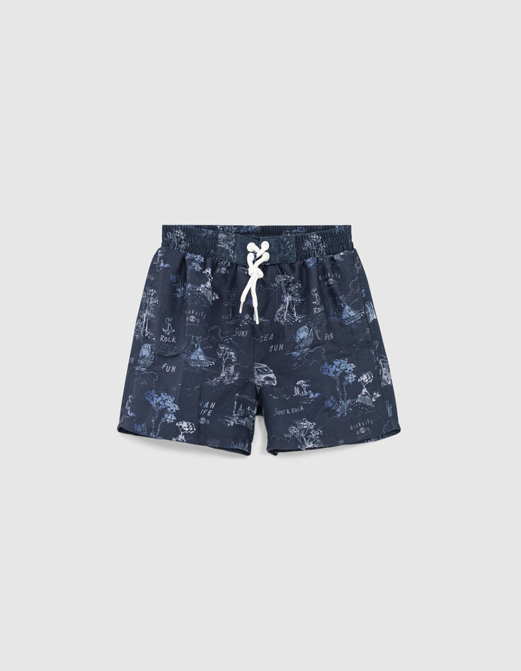 Boys' navy recycled toile de Jouy swim shorts-1