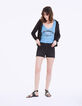 Women’s blue Los Angeles graphic linen V-neck T-shirt-6