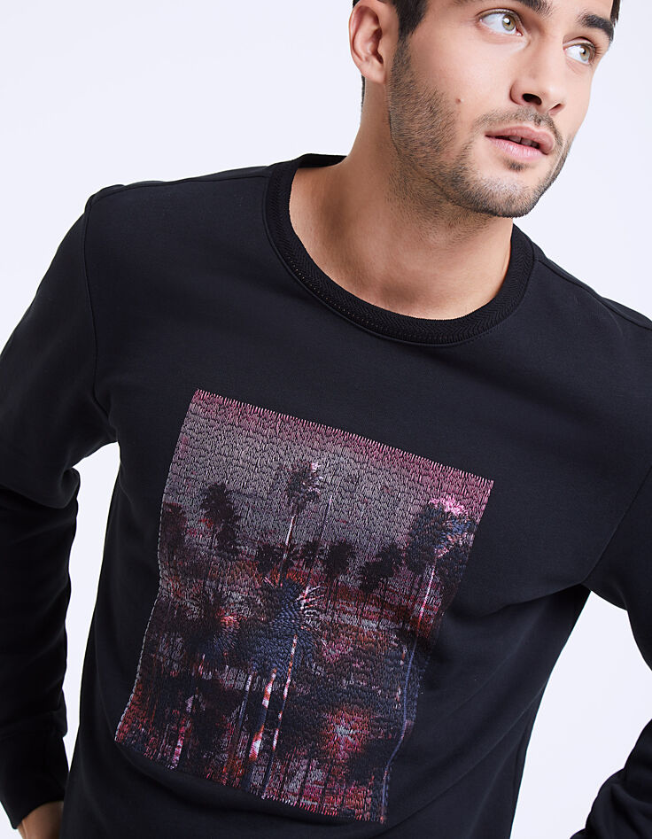 Sweat molleton noir brodé palmiers Homme-4 Sweat molleton noir brodé palmiers Homme-4