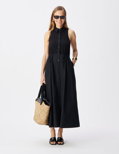 Zwarte maxi-jurk van bi-materiaal met knoopsluiting Dames - IKKS