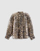 Blouse marron col lavalli&egrave;re motif l&eacute;opard Femme-7