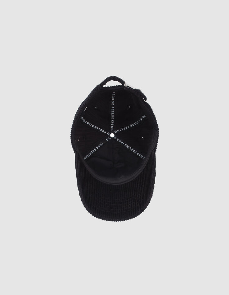 Schwarze Jungenschirmmütze aus geripptem Velours mit Patch-3