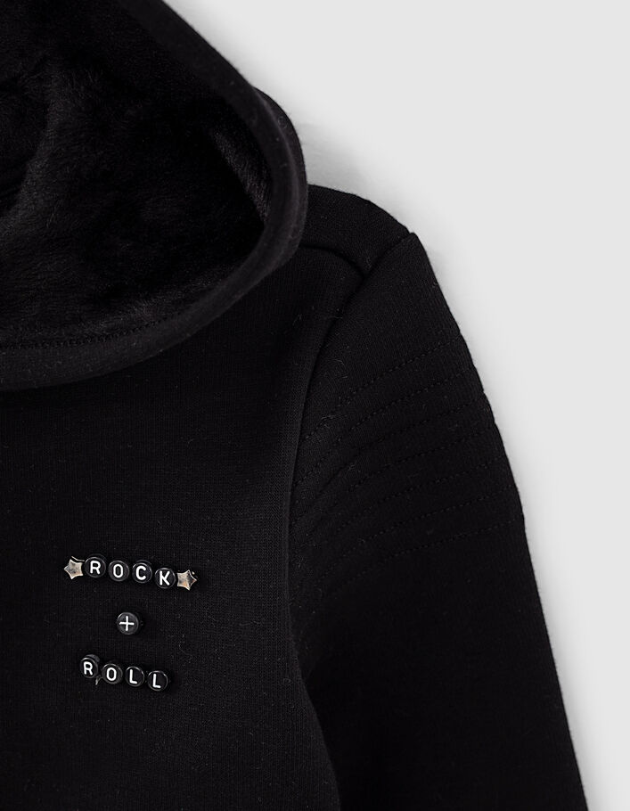 Girls’ black sweatshirt fabric hooded cardigan - IKKS