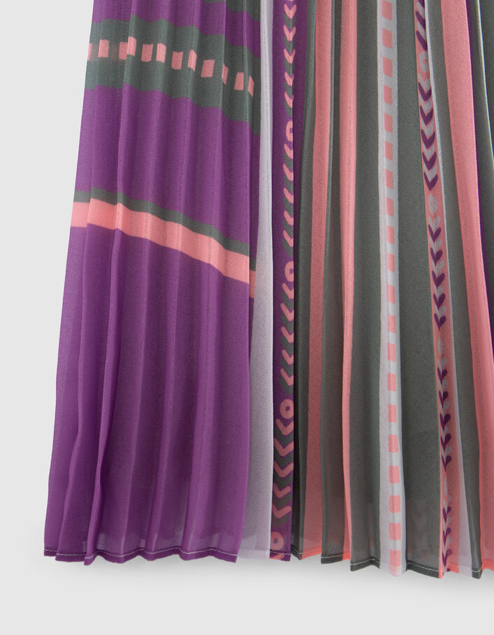 Girls' khaki pleated long skirt with ethnic motif - IKKS