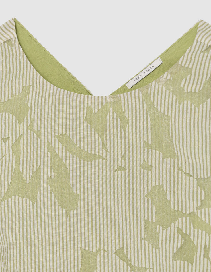Top sin mangas verde estampado mixto rayas y vegetal Mujer-7