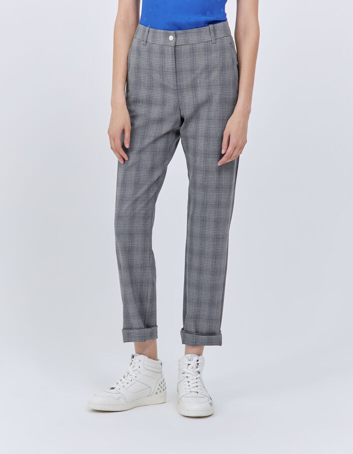 Pantalón slim gris Príncipe de Gales mujer-3