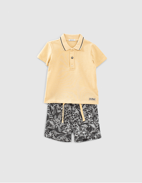 Set aus beigem Poloshirt und Sweathose für Babyjungen   