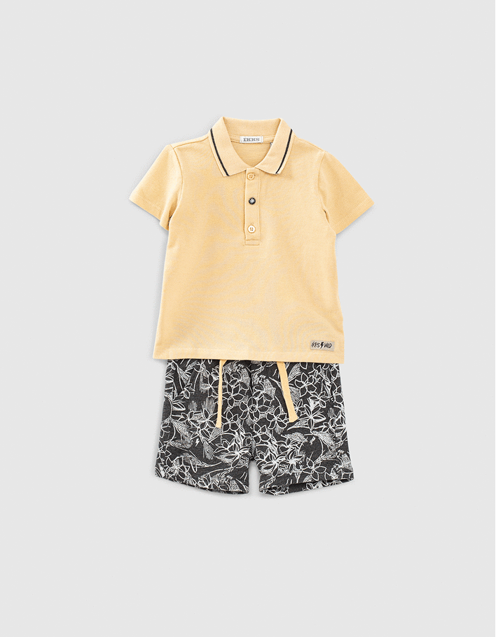 Baby boys' beige polo//sweatshirt fabric shorts outfit - IKKS