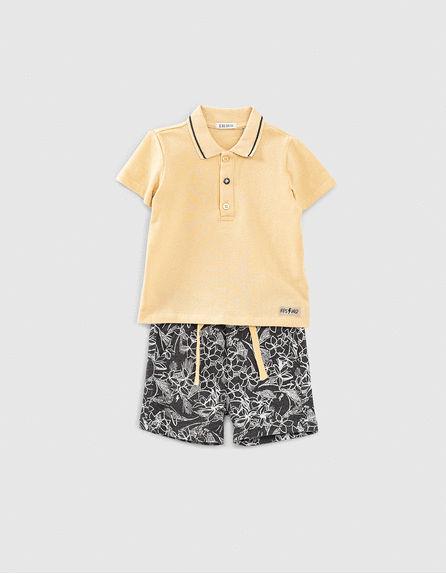 Baby boys' beige polo//sweatshirt fabric shorts outfit