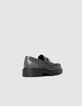 Women’s grey leather moccasins with lugged soles-3