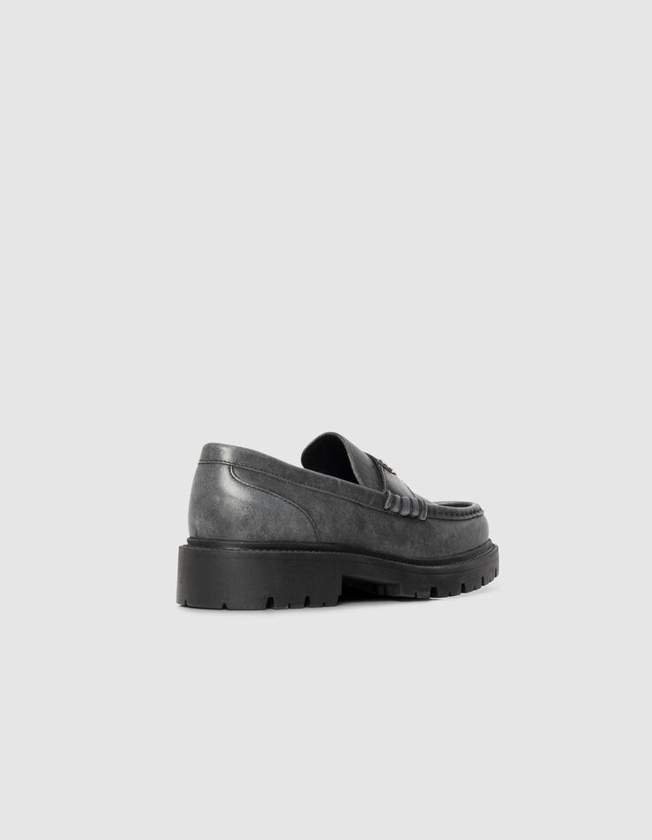 Women’s grey leather moccasins with lugged soles-3 Women’s grey leather moccasins with lugged soles-3
