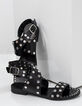 Women's black studded flat leather sandals-4