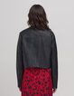 Bomber de piel negra recortada para mujer-3