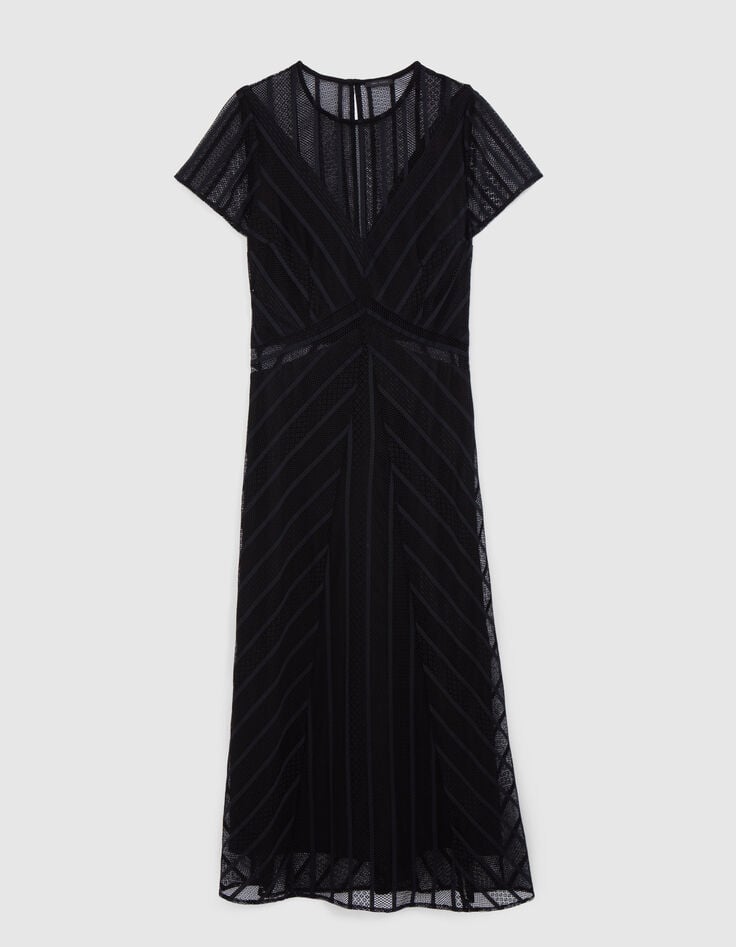 Schwarzes Midi-Damenspitzenkleid-6