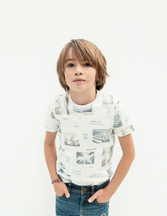 Boys’ off-white organic cotton T-shirt with city images - IKKS