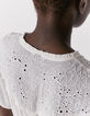 Women’s white embroidered collar dotted Swiss crepe dress-4