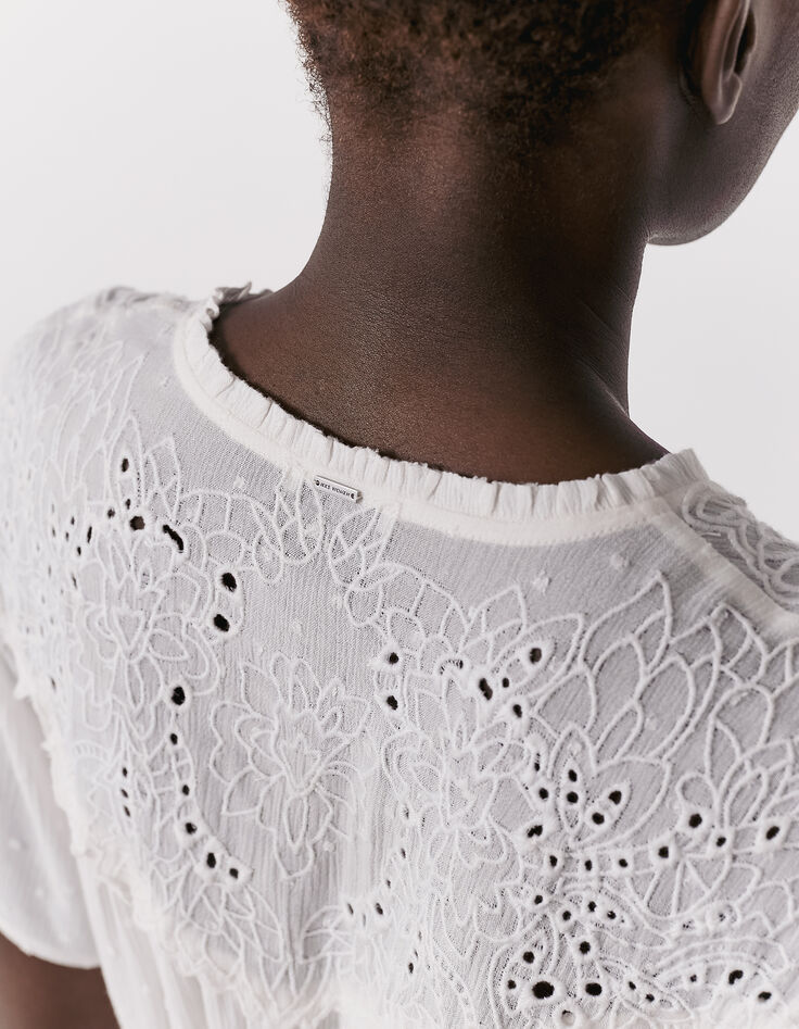 Women’s white embroidered collar dotted Swiss crepe dress-4