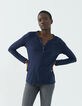Tee-shirt marine en coton modal tête de mort strass femme-5