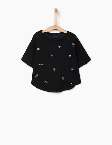 Zwarte geborduurde T-shirt-cape meisjes - IKKS