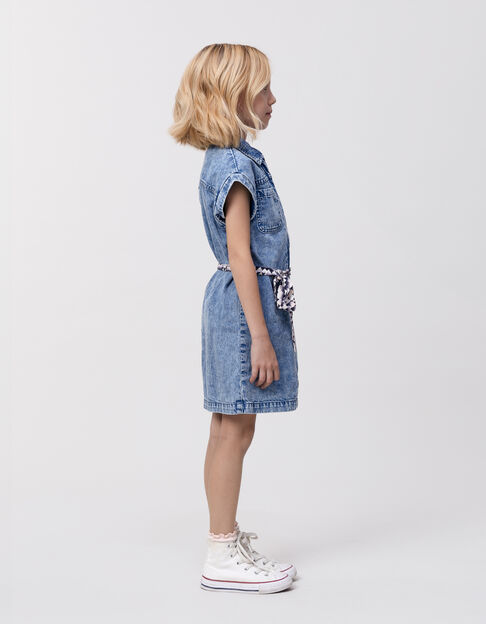 Robe en jean bleu Waterless ceinture imprimée fille - IKKS