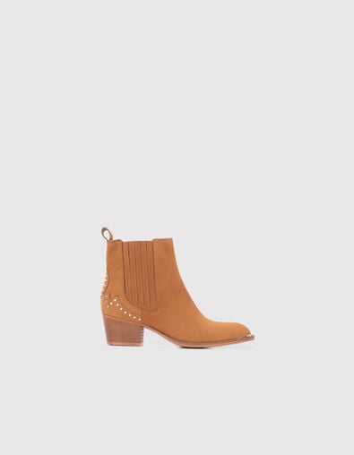 Women’s camel leather boots with nubuck studs - IKKS