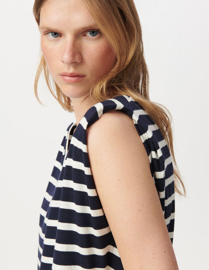 Women's navy and white striped sailor t-shirt with shoulder pads-5 Women's navy and white striped sailor t-shirt with shoulder pads-5
