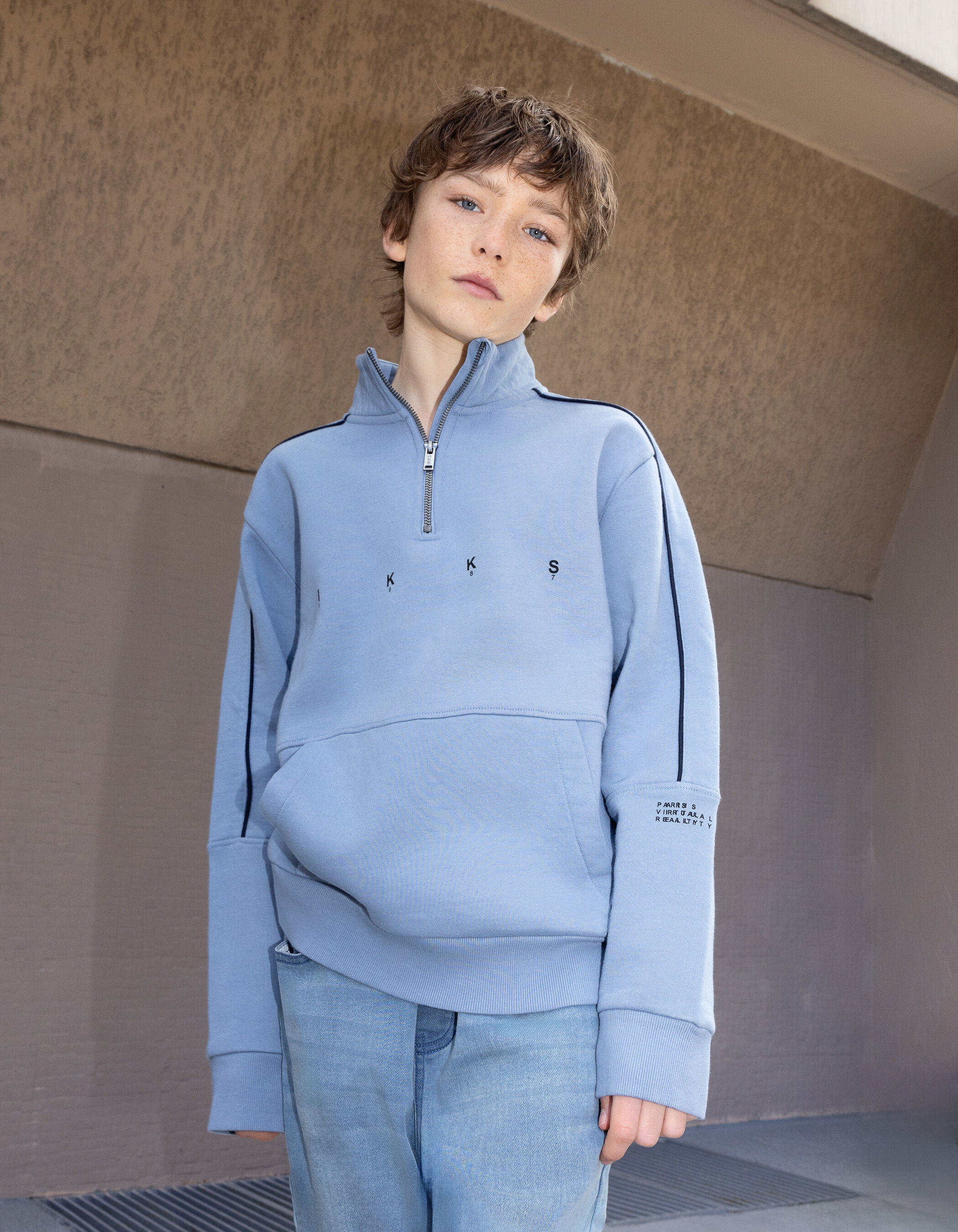 Sweat bleu a col camionneur garcon IKKS