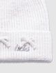 Girls’ white glittery knit beanie with bow-2