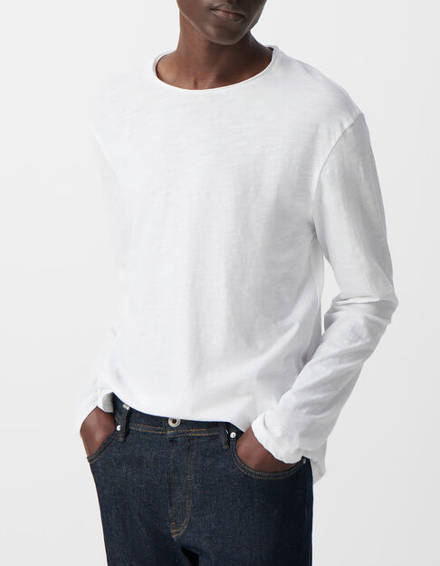 Camiseta L'Essentiel blanca cuello redondo manga larga Hombre - IKKS