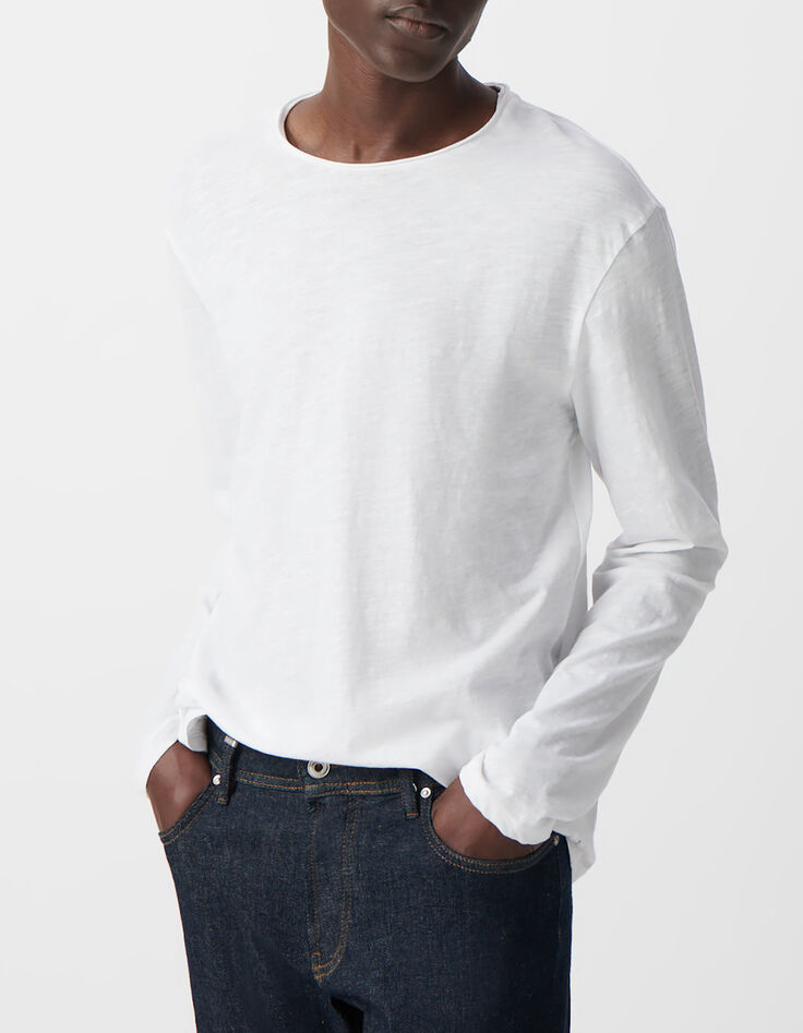 Camiseta L'Essentiel blanca cuello redondo manga larga Hombre-1