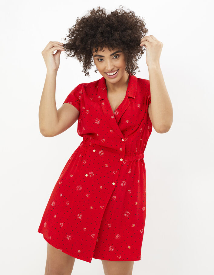 Rotes Ecovero®-Kleid mit Stern- und Herzprint I.Code - I.CODE