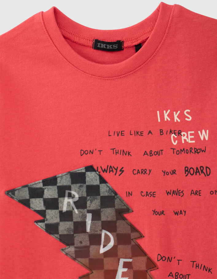 Boys’ red organic cotton T-shirt with lenticular lightning - IKKS