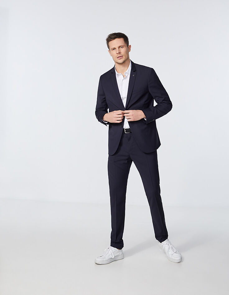 Camisa SLIM blanca con ribete marino Hombre-5