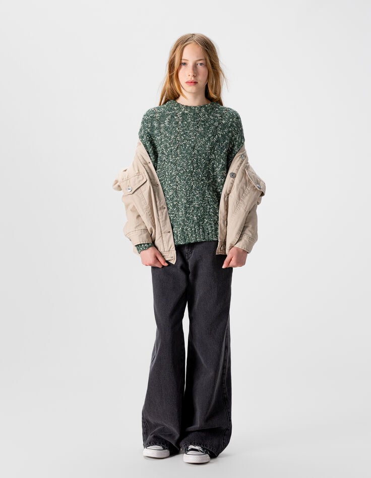 Girls’ green decorative mouliné knit sweater-8