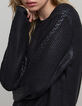 Women's black openwork knit sweater-4