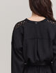 Robe noire dentelle guipure aux manches Femme-4