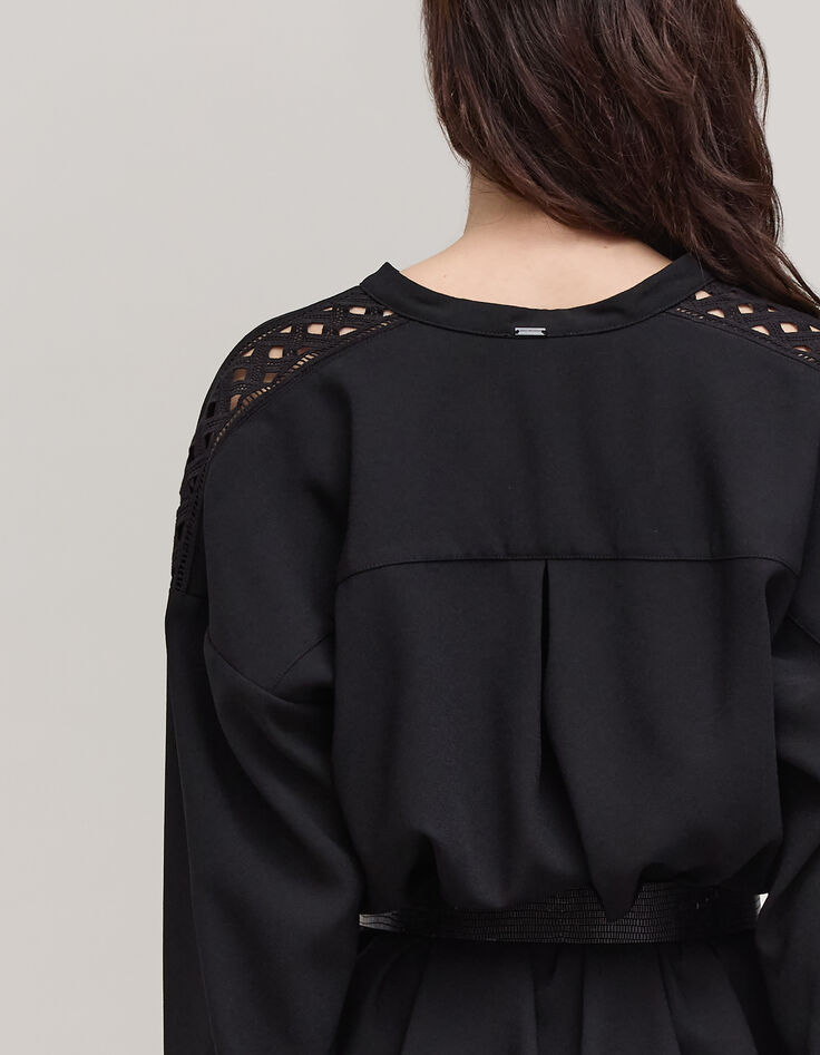 Robe noire dentelle guipure aux manches Femme-4