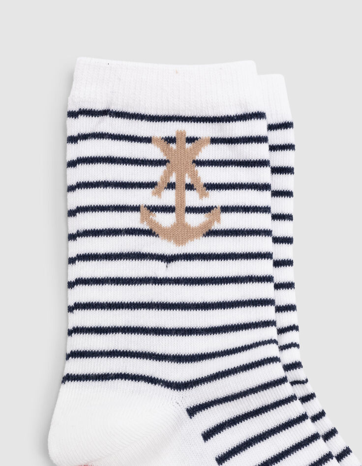Boys' navy, beige and water green striped socks-4