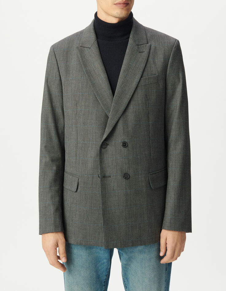 Veste de costume grise motif carreaux Homme-1