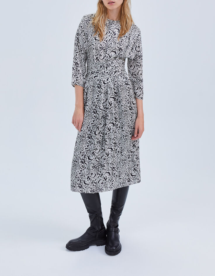 Gebroken witte midi-jurk, dierenprint Dames-2