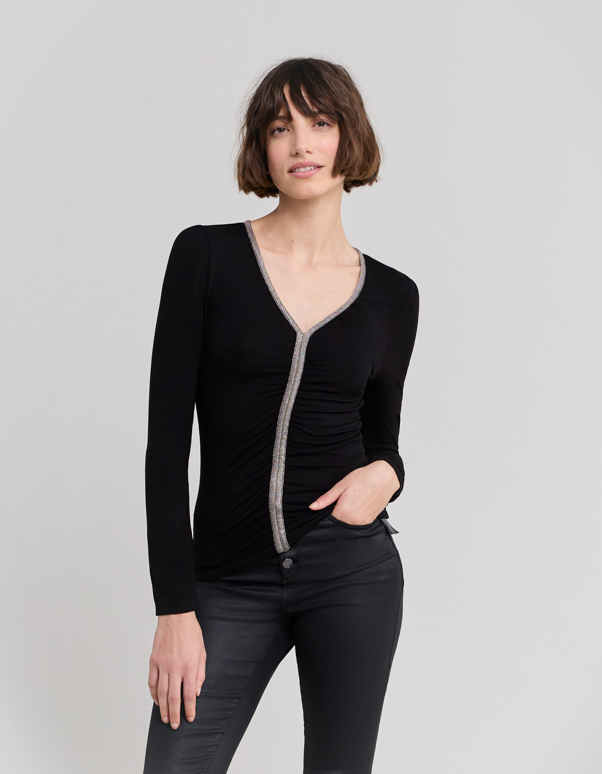 Tee shirt resille noir femme store