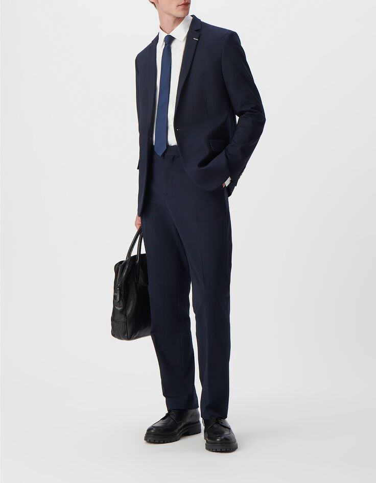 Men&rsquo;s navy Milano knit STRAIGHT suit trousers-7