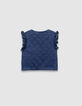 Marineblaue Mädchenstrickjacke aus gestepptem Denim-3