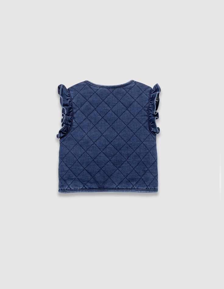 Marineblaue Mädchenstrickjacke aus gestepptem Denim-3 Marineblaue Mädchenstrickjacke aus gestepptem Denim-3