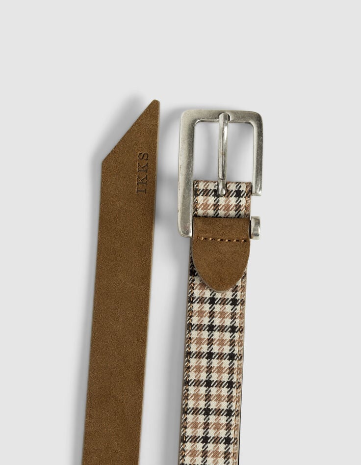 Ceinture beige cuir velours et motif carreaux Femme-3 Ceinture beige cuir velours et motif carreaux Femme-3